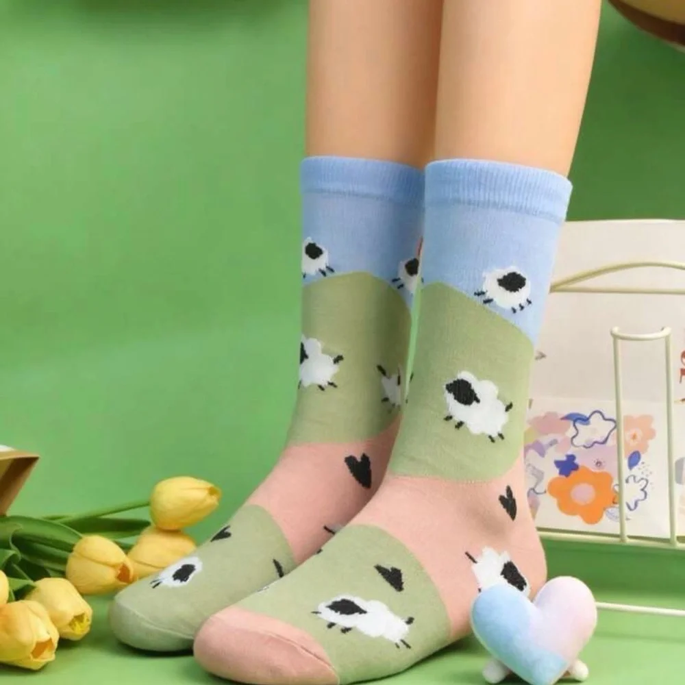 Sheep Socks lamb farm funny Womens girls teens gift heart pattern animal kids